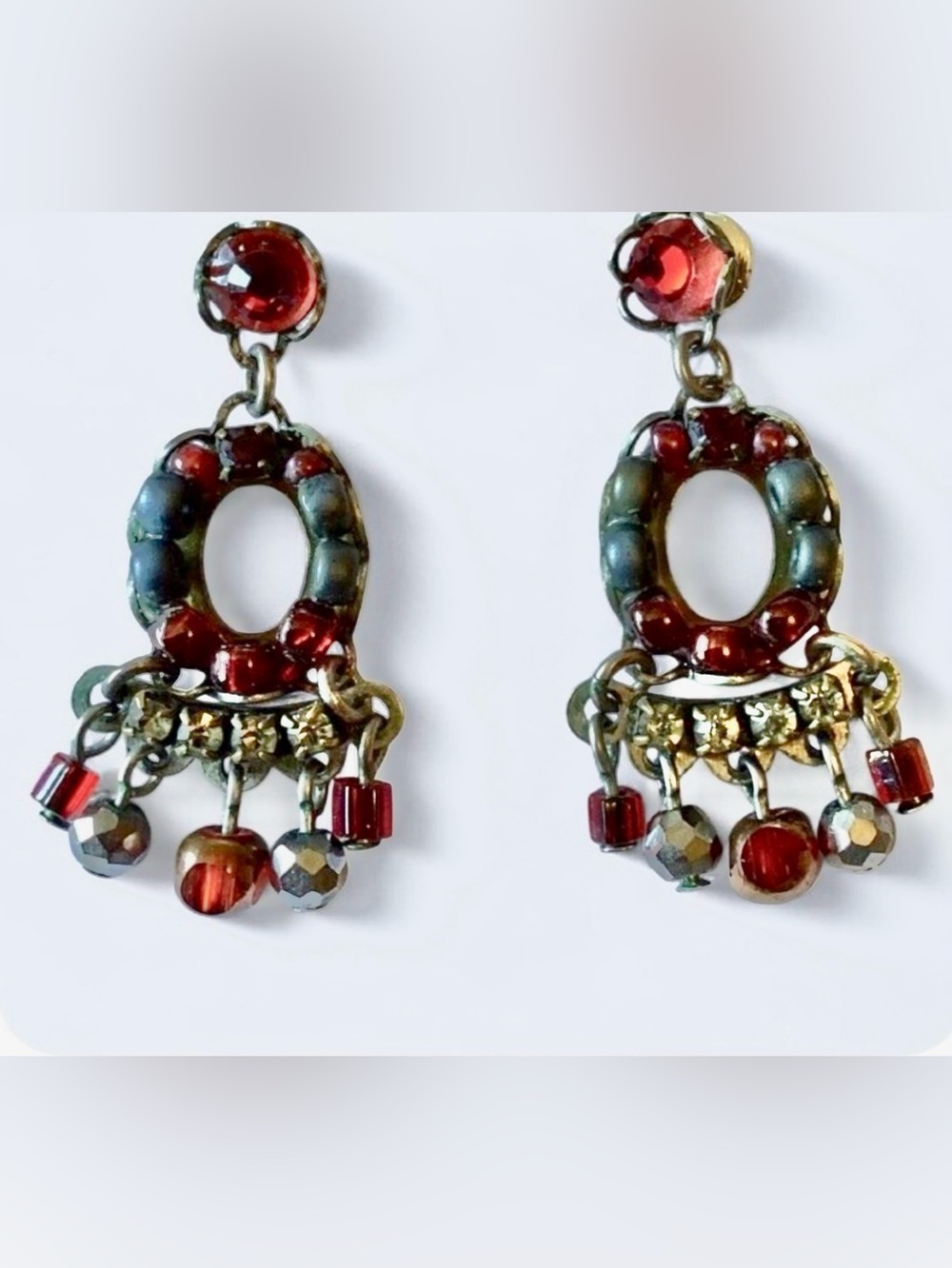 AYALA BAR Red/Gray Crystal and Bead Earrings with Posts —Excellent condition